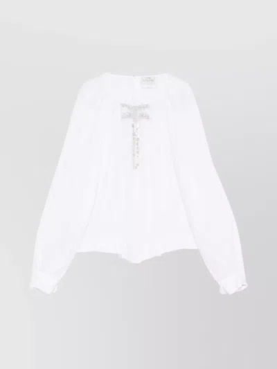 Forte Forte Embellished Neckline Blouse Ruched Detailing In White