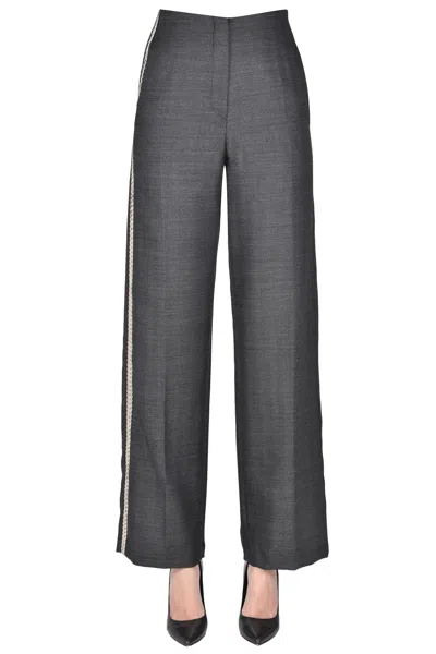 Forte Forte Embellished Side Band Trousers In Gray