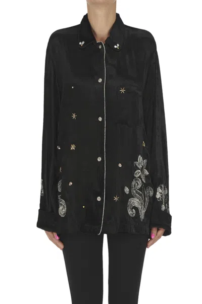 Forte Forte Embellished Velvet Shirt In Black