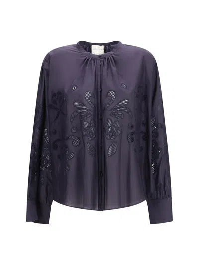Forte Forte Embroderied Cotton Shirt In Purple
