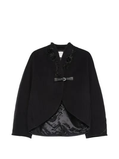 Forte Forte Embroidered Buckle-fastening Coat In Black
