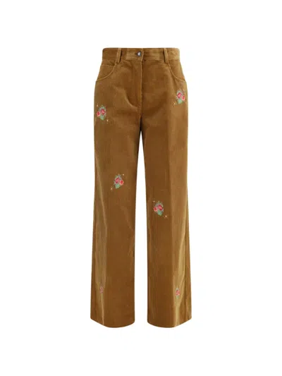 Forte Forte Embroidered Corduroy Wide-leg Pants In Brown