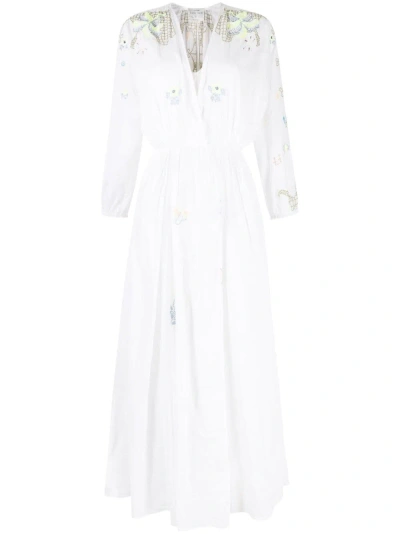 Forte Forte Embroidered Cotton And Silk Blend Long Dress In White