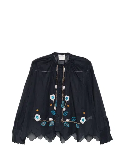 Forte Forte Embroidered Cotton Shirt In Blue