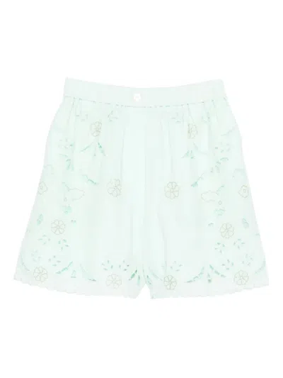 Forte Forte Embroidered Cotton Shorts In Blue