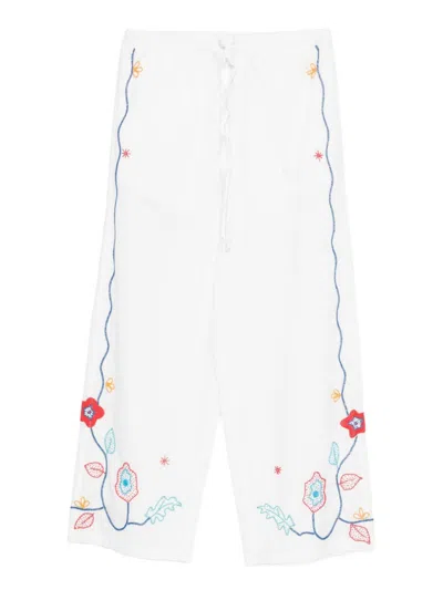Forte Forte Embroidered Cotton Trousers In White