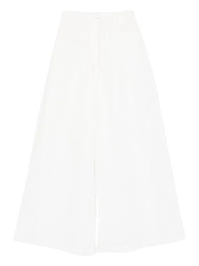 Forte Forte Wide Leg Cotton Trousers Eyelet Pattern In White