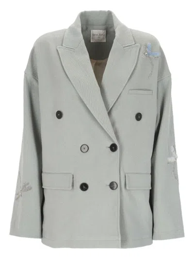 Forte Forte Embroidered Double-breasted Blazer In Silver