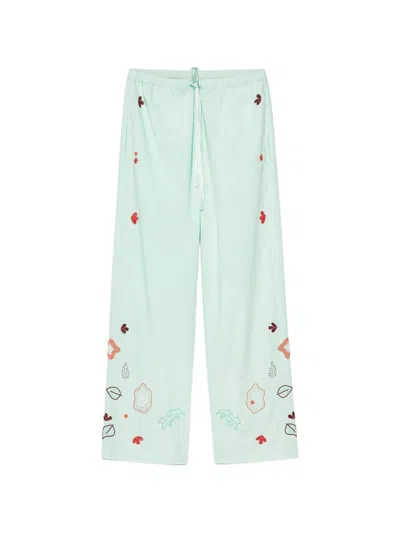 Forte Forte Embroidered Drawstring-waist Trousers In Green