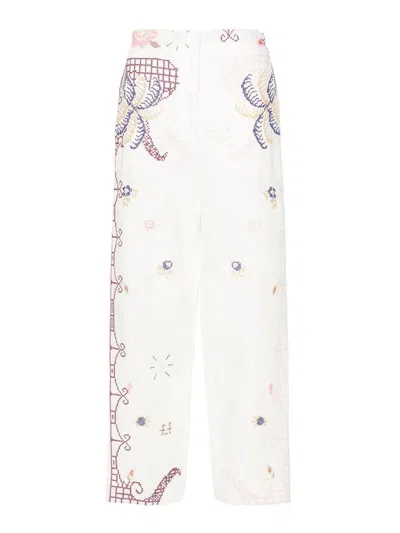 FORTE FORTE EMBROIDERED LINEN TROUSERS