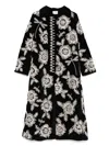 Forte Forte Long Coat With Floral Embroidery And Pockets In Black