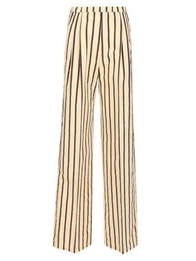 Forte Forte Embroidered Pinstripe Cotton Wide Leg Pants In White