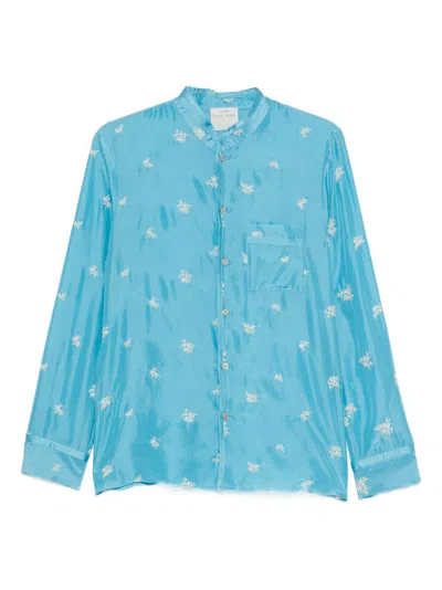 Forte Forte Floral-embroidered Silk Shirt In Blue
