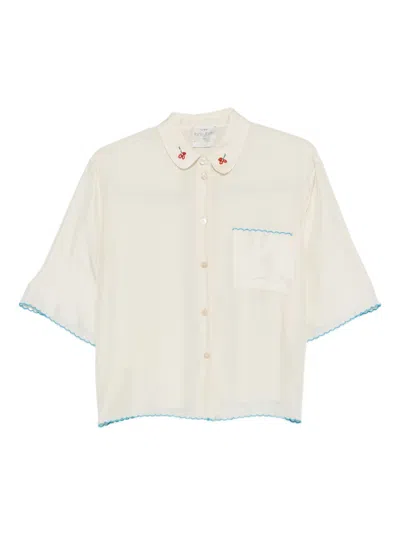 Forte Forte Embroidered Silk Shirt In Neutral