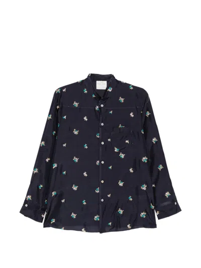 Forte Forte Floral-embroidered Silk Shirt In Blue