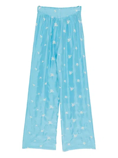 Forte Forte Embroidered Silk Trousers In Blue