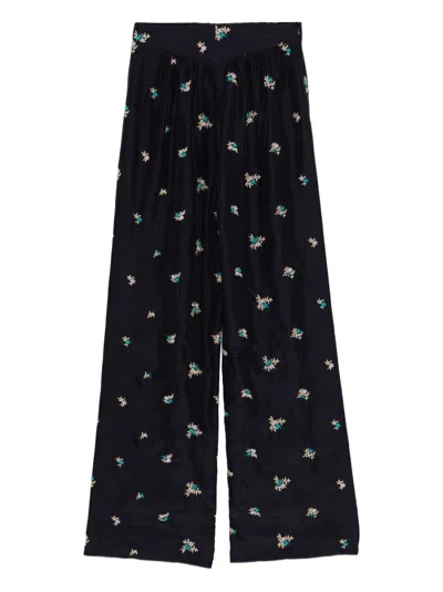 Forte Forte Embroidered Silk Trousers In Blue