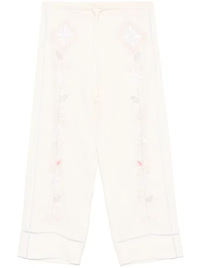Forte Forte Embroidered Trousers In Neutrals
