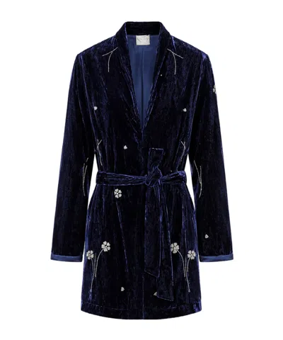 Forte Forte Embroidered Velvet Kimono-style Jacket In Blue