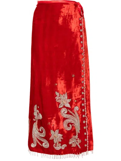 Forte Forte Bead-detail Velvet Skirt In Red