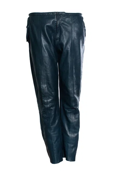 Forte Forte , Emerald Green Leather Pantalon In Blue
