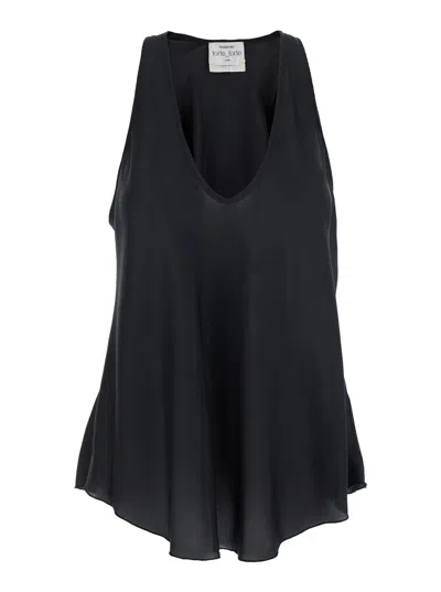 Forte Forte Essential Black Sleeveless Top With Plunging Neckline In Silk Woman