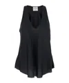 FORTE FORTE 'ESSENTIAL' BLACK SLEEVELESS TOP WITH PLUNGING NECKLINE IN SILK WOMAN