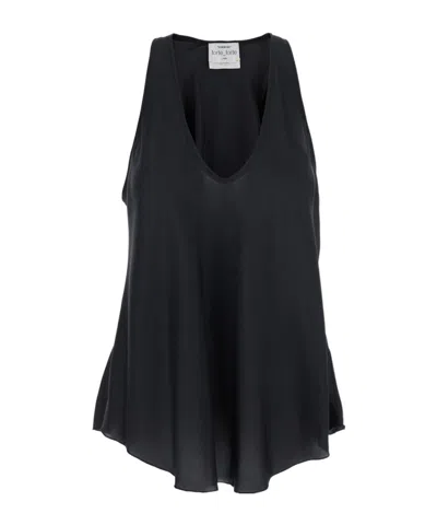 FORTE FORTE 'ESSENTIAL' BLACK SLEEVELESS TOP WITH PLUNGING NECKLINE IN SILK WOMAN