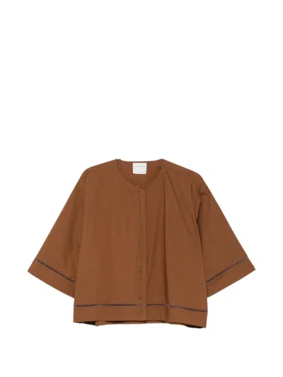 Forte Forte Faggoting-trim Wide-sleeve Shirt In Brown