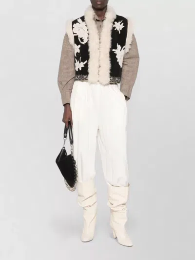 Forte Forte Faux Fur Cropped Vest Floral Embroidery In Multi