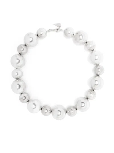 Forte Forte Metallic Beaded Necklace With Rear Closure In Brass Woman In Silver