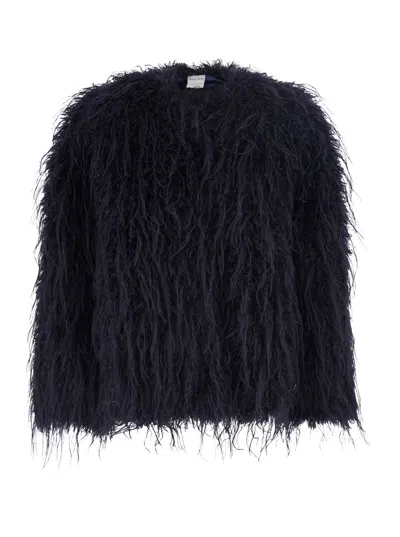 Forte Forte Faux Shearling Crew Neck Jacket With Hidden Front Closure In Black