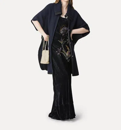 Forte Forte Fishermans Rib Wool Cashmere Poncho In Notte In Blue