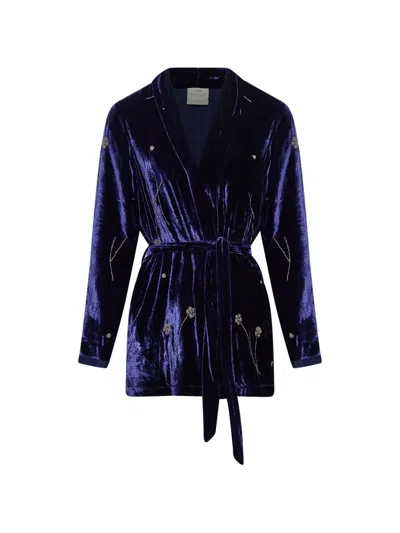 Forte Forte Fleurs D' Orient Belted Jacket In Blue