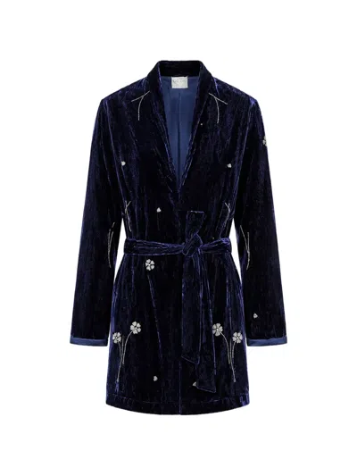 Forte Forte Floral Velvet Kimono Jacket Evening Style In Blue