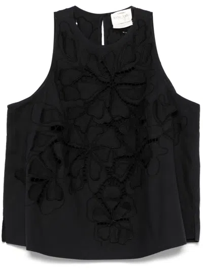Forte Forte Embroidery Cotton Popline Top Fleur In Black
