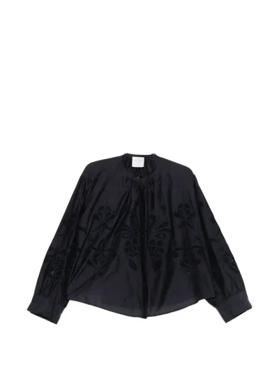 Forte Forte Floral-appliqué Long-sleeved Blouse In Blue