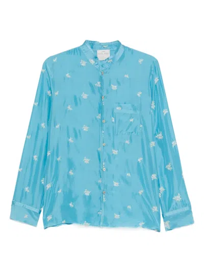 Forte Forte Silk Shirt Floral Embroidery Long Sleeves Pocket In Blue