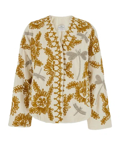 FORTE FORTE FLORAL DRAGONFLIES EMBROIDERED JACKET