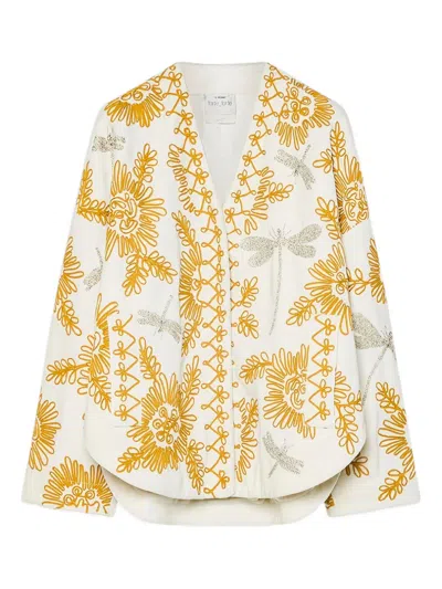 FORTE FORTE FLORAL DRAGONFLIES EMBROIDERED JACKET