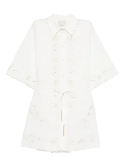 Forte Forte Cotton Shirtdress Crystal Floral Embroidery Tassels In White