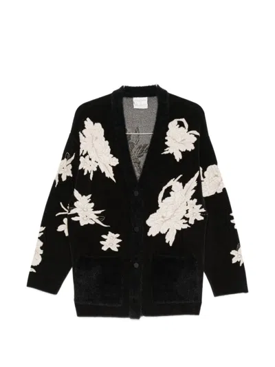 Forte Forte Floral Embroidery Jacquard Cardigan In Black
