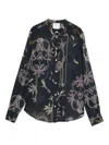 Forte Forte Floral Pattern Blouse With Mandarin Collar In Black