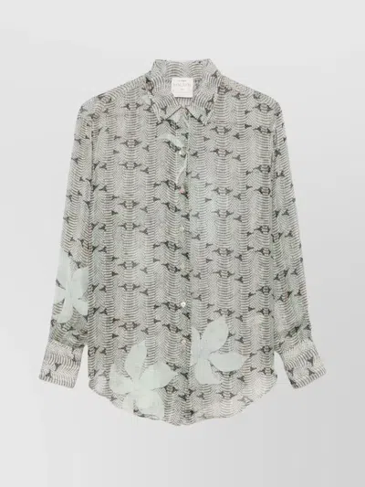 Forte Forte Floral Pattern Sheer Silk Shirt In Grey