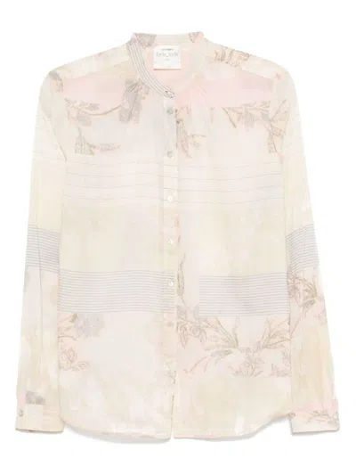 Forte Forte Floral Pattern Silk-cotton Blend Shirt With Mandarin Collar In Multicolour