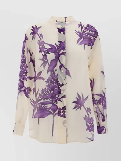 Forte Forte Floral Print Cotton Shirt In Purple