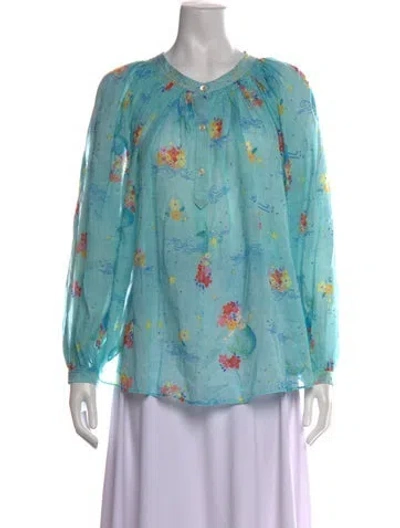 Pre-owned Forte Forte Floral Print Crew Neck Blouse In Blue