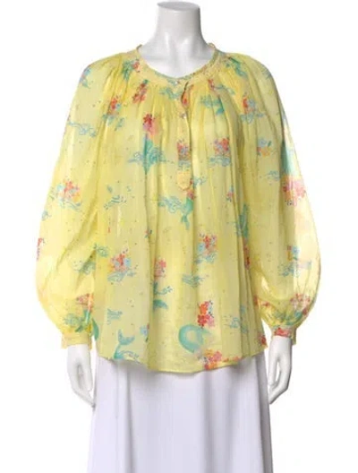 Pre-owned Forte Forte Floral Print Crew Neck Blouse In Yellow