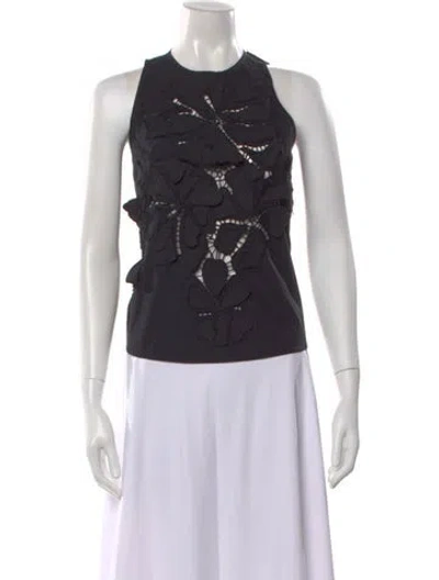 Pre-owned Forte Forte Floral Print Crew Neck Top In Black