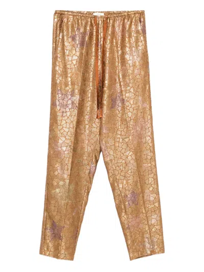 Forte Forte Floral Print Drawstring Trousers In Gold